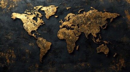 Poster - Golden Highlighted Continents on Earth with Dark Background Generative AI image