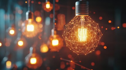 Poster - Polygon idea light bulb on blockchain technology network hud background. Global cryptocurrency blockchain business banner concept. Lamp symbolize inspiration, innovation, invention, effective thinkin