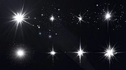light effect. white star sparks, bright flare with rays. magic glowing dust particles. christmas abs