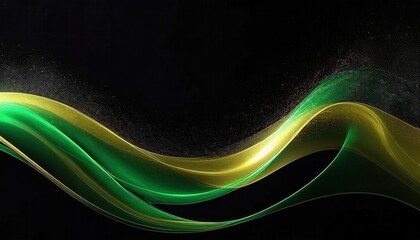 Aufkleber - flowing green and yellow abstract wave with particle texture on black background for digital design and futuristic themes