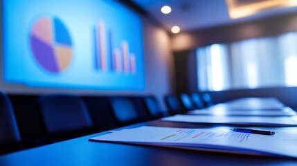 Poster - Business meeting setup with documents and charts displayed, showcasing a professional environment