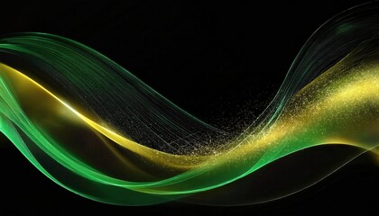 Leinwandbilder - flowing green and yellow abstract wave with particle texture on black background for digital design and futuristic themes