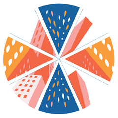 Poster - An abstract representation of urban architecture, featuring blue and brown tones with geometric shapes and patterns, showcasing a modern artistic style.