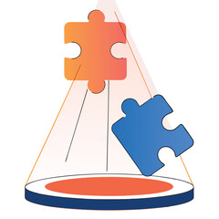 Poster - This image features puzzle pieces being lifted in a 3D design style, highlighting a creative concept. Ideal for educational or problem-solving themes.