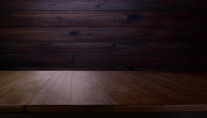 Poster - dark wooden wall and tabletop background for product display, natural wood texture with warm tones, rustic design element

