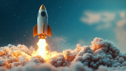 Poster - A captivating rocket launching into the sky, emanating from a smartphone screen, symbolizing hope and progress in technology while inviting viewers into a world of possibilities.