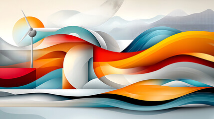 Poster - Dynamic wind energy landscape modern abstract art vibrant color palette digital illustration aerial view renewable concepts