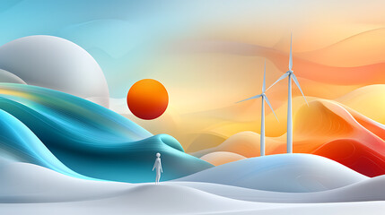 Poster - Wind energy innovation a surreal landscape featuring turbines serenity abstract environment dreamlike viewpoint