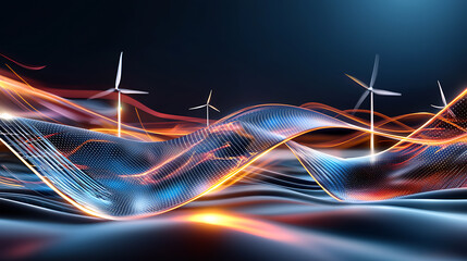 Poster - Renewable energy transformation wind turbines digital art futuristic landscape abstract viewpoint sustainable concept