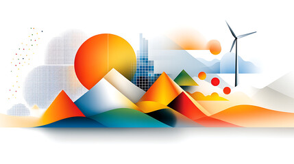 Poster - Vibrant abstract landscape art digital creation colorful mountains and sun modern design creative perspective nature inspired