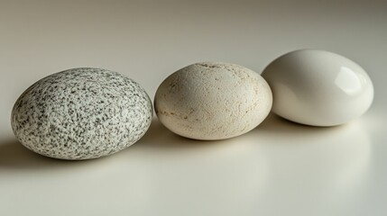 Wall Mural - Three smooth stones, varying textures, neutral tones.