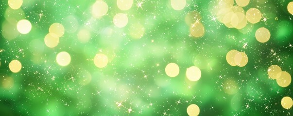 Poster - a soft-focus background featuring shimmering green and golden bokeh lights, creating a dreamy and fe