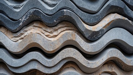 Aufkleber - Abstract close-up of textured wavy stone layers in different shades of gray and beige with natural patterns and lines Copy Space