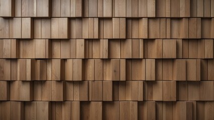 Aufkleber - Textured wooden wall with layered blocks in natural wood finish intricate pattern and depth Copy Space