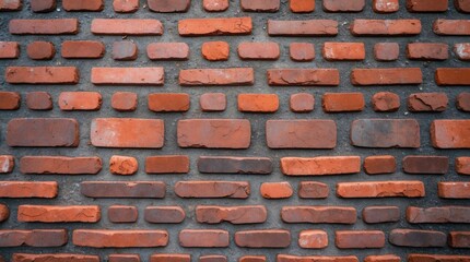 Aufkleber - Red brick wall texture with various brick shapes and sizes on a gray background providing ample copy space for design elements.