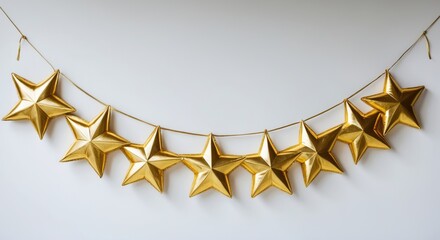 Poster - Golden star garland decoration on string with space for text background