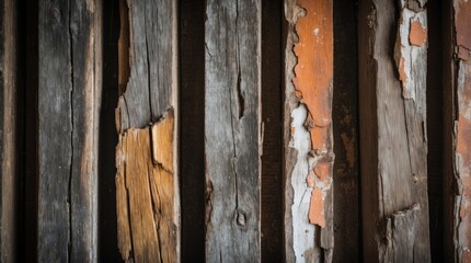 Aufkleber - Textured wooden background with weathered wood panels in various colors and finishes showing peeling paint and natural imperfections Copy Space