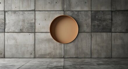 Aufkleber - Modern interior space with circular wall art feature in a textured concrete setting with ample copy space for text placement.