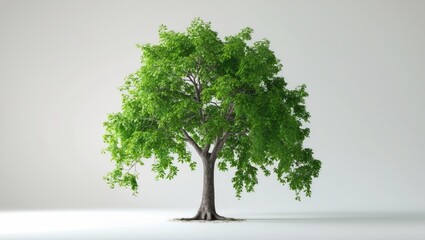 Wall Mural - Lush green tree with abundant foliage isolated on plain background and ample Copy Space for text placement