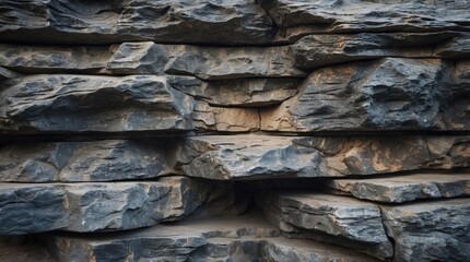 Aufkleber - Textured stone wall with rugged, layered rocks in natural colors, ideal for backgrounds or design projects, Copy Space available.
