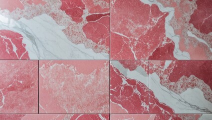 Aufkleber - Red and white marble tiles with intricate patterns arranged in a grid pattern providing texture and detail Copy Space