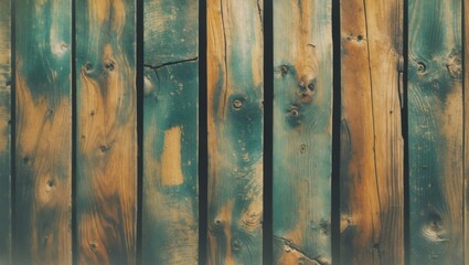 Aufkleber - Wooden planks with blue and brown paint patterns displaying grain texture and natural imperfections suitable for backgrounds and designs Copy Space