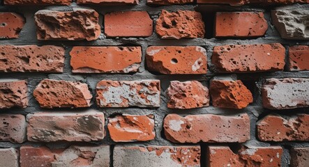 Aufkleber - Textured red brick wall with varying shades and irregularities providing a rustic appearance ideal for backgrounds and architectural designs. Copy Space