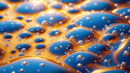Aufkleber - Colorful abstract background of blue and orange liquid with bubbles and reflections suitable for design projects and visualizations Copy Space
