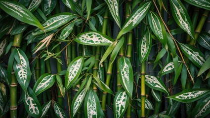 Aufkleber - Lush green bamboo and variegated leaves texture background with copy space for text or design elements