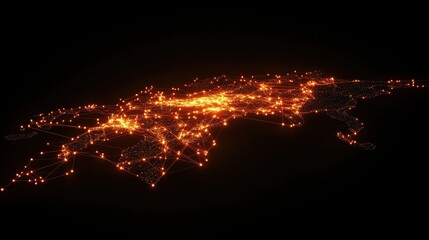 Poster - social network connection concept with glowing contour lines countries and dots on dark background. 