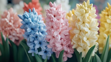 Wall Mural - close up of a group of colorful spring flowers in pastel colors for a springtime concept