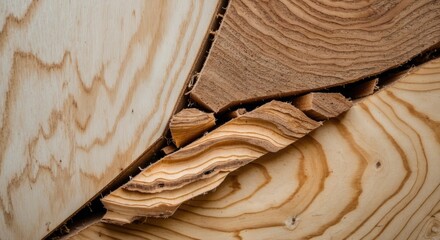Poster - close-up of layered plywood showcasing various wood textures and patterns with natural grain details
