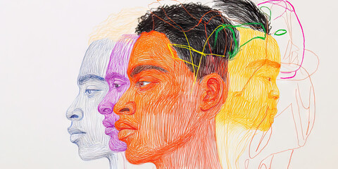 Poster - multicolored profile drawings of male figures