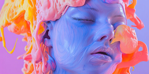 Poster - digital artwork: face submerged in multicolored paint