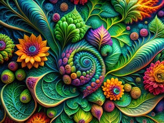 Poster - Surreal Botanical Organic Shapes: Repeating Pattern Illustration - Stock Photo