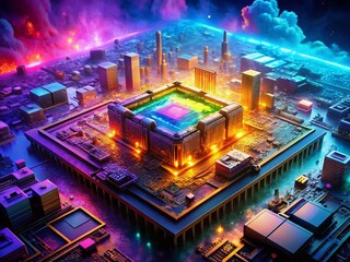 Poster - Surreal CPU Installation: Floating Motherboard & Glowing Processor