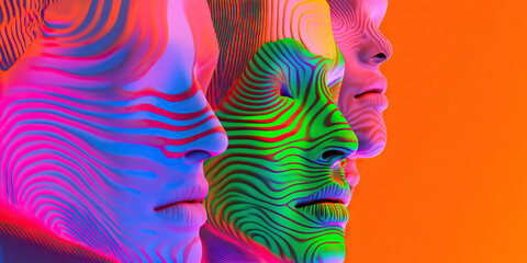 Poster - Three Abstract Faces with Swirling Color Patterns
