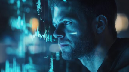 Poster - trading and investment concept with businessman writing on digital screen with financial graphs, lin