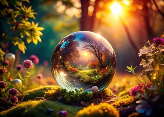Poster - Surreal Fantasy Glass Orb in Ethereal Landscape - Candid Photography Stock Photo