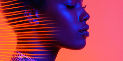 Poster - Profile Portrait of Woman with Overlayed Diagonal Lines