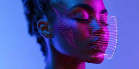 Poster - Woman's Face with Pink and Blue Light Painting