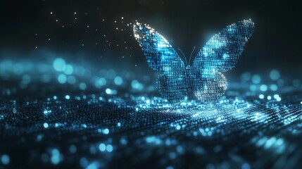 The concept of digital transformation with a pixelated butterfly emerging from binary code, symbolizing the evolution of technology and business.
