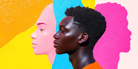 Poster - Profile Portraits Against Abstract Painted Background