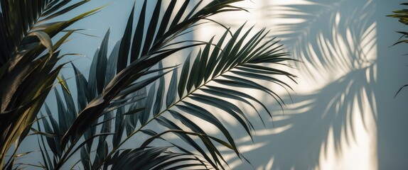 Poster - palm leaves casting shadows on a wall with soft lighting showcasing natural textures and patterns co