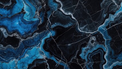 Poster - blue and black marble texture with natural patterns and veins decorative background copy space