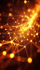 Poster - Glowing Golden Network, Interconnected Nodes and Edges, Vector Design, Digital Communication