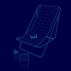 Poster - A chair with sunglasses on it is shown on a blue background. A cup and a straw are also present in the scene. The image conveys a relaxed and leisurely atmosphere, as the chair