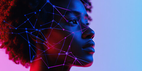 Poster - Profile of Woman with Network Overlay, Red and Blue Lighting