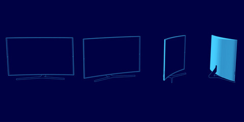 Poster - A series of blue screens with a dark background. The screens are all same sizes and are all facing the different direction
