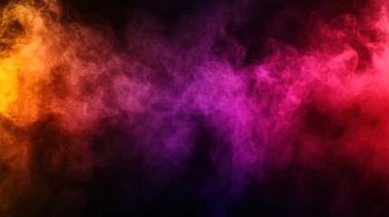 Poster - A vibrant cloud of multicolored smoke swirls against a dark background, resembling a nebula or abstract explosion